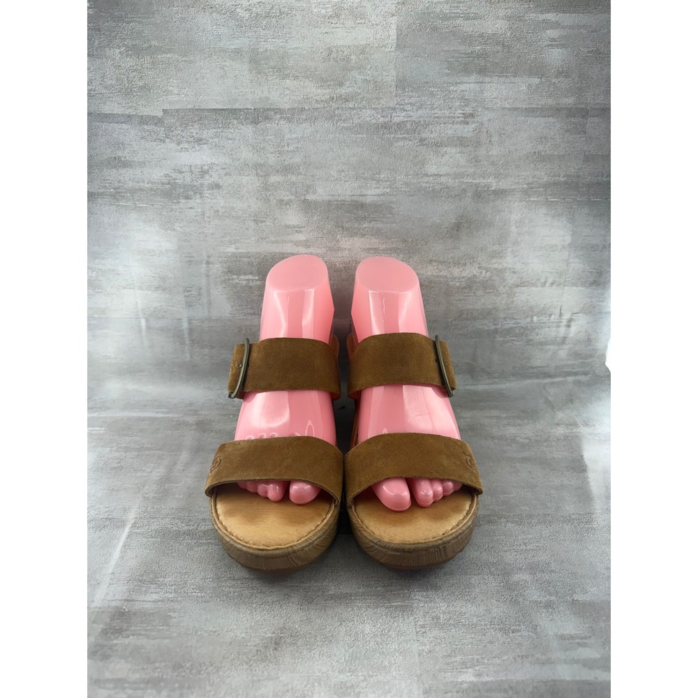 Born Brown Suede Platform Wedge Sandals Buckle Strap BR0036037 Women Sz 8M